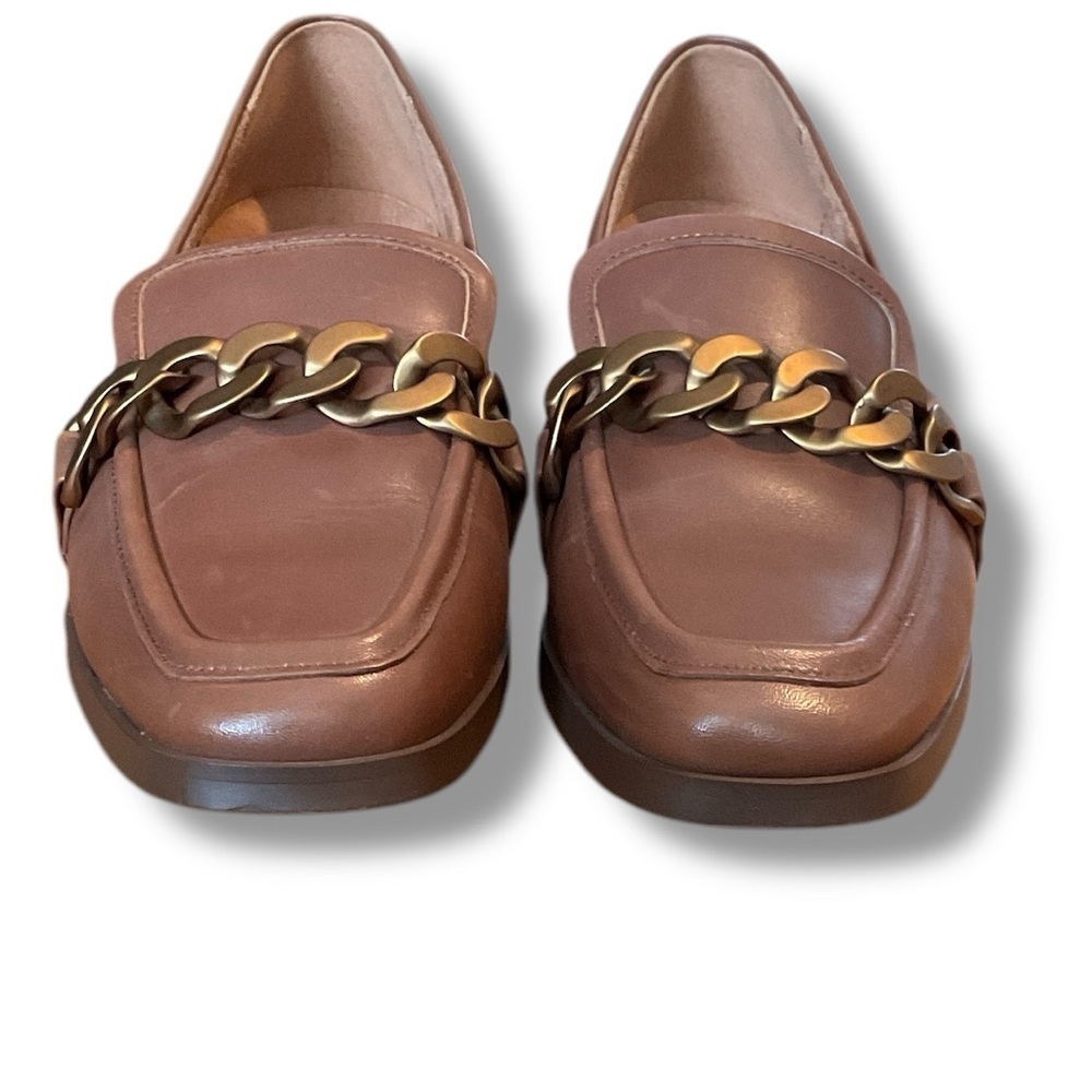 Vionic Tan Leather Chain Square Toe Slip On Loafer Size 7 - Picture 2 of 6